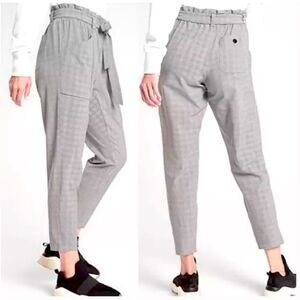 Athleta Plaid Skyline Career Pants Tie Waist Pull On Black White Plaid Size 6